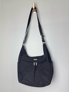 Baggallini travel secure Black Crossbody Bag with Silver Accents